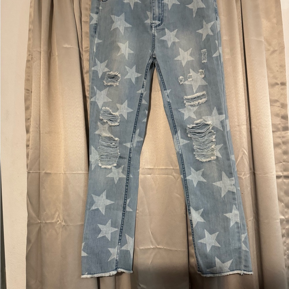 Easel Sky Blue Star Pattern Skinny Jeans - Picture 4 of 11
